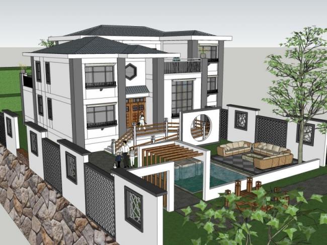 Modern Chinese Style Solo Villa | SketchUp 3D Model
