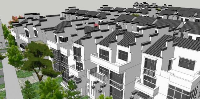SketchUp Villa Model: Huizhou-Style Residential Cluster