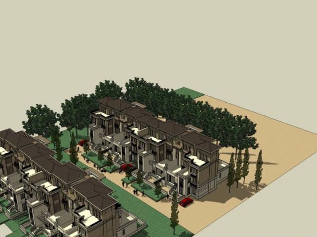 Modern Multi-Row Villa Design in SketchUp Model