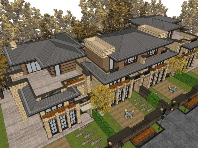 Modern Twin Villa Design in SketchUp