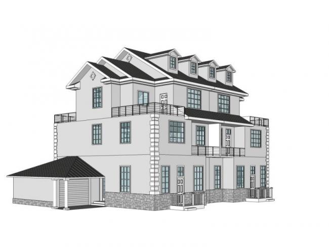 SketchUp Villa Model: Stacked Chinese-Style Residence