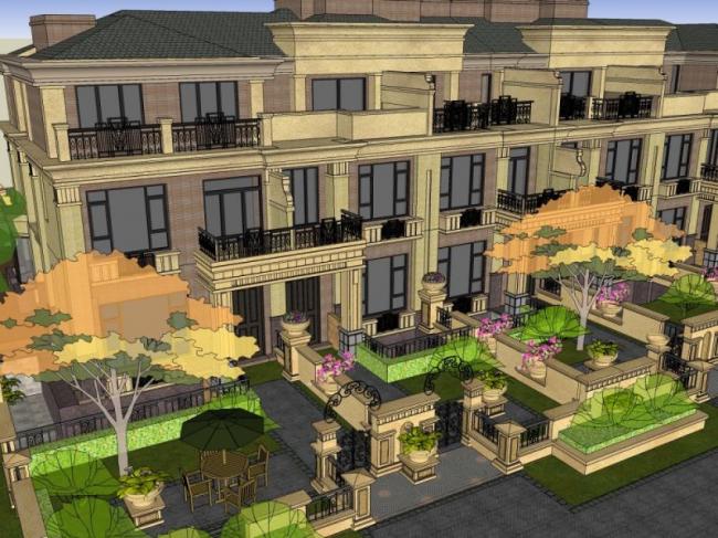 Classical Style Townhouse Villa Model in SketchUp