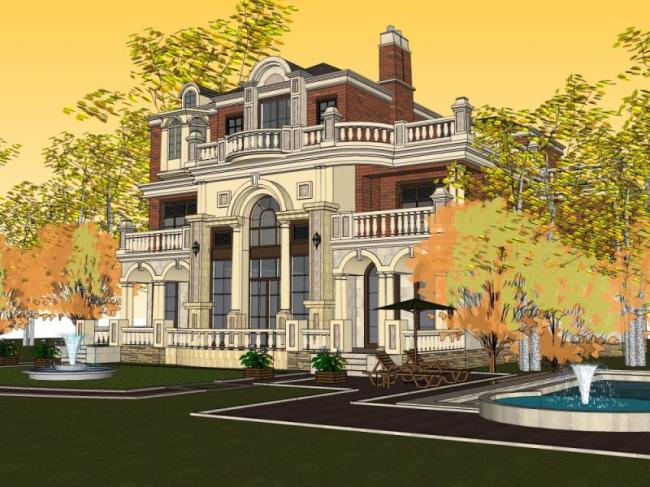 Classical Style Single-Family Villa Model in SketchUp