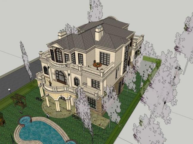 Classical Single-Family Villa Model in SketchUp