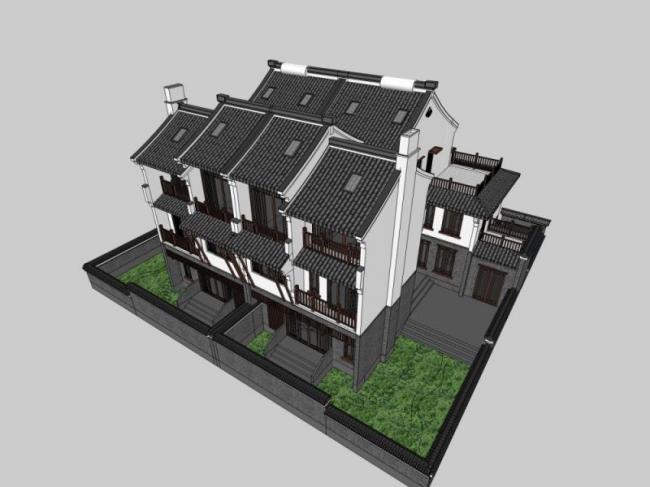Modern Chinese Twin Villa Design in SketchUp Model