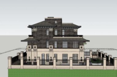 Modern Chinese-Style Solo Villa SketchUp Model-BIM WORLD