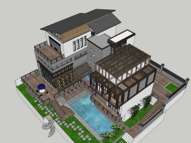 Modern Stacked Villa Design in SketchUp