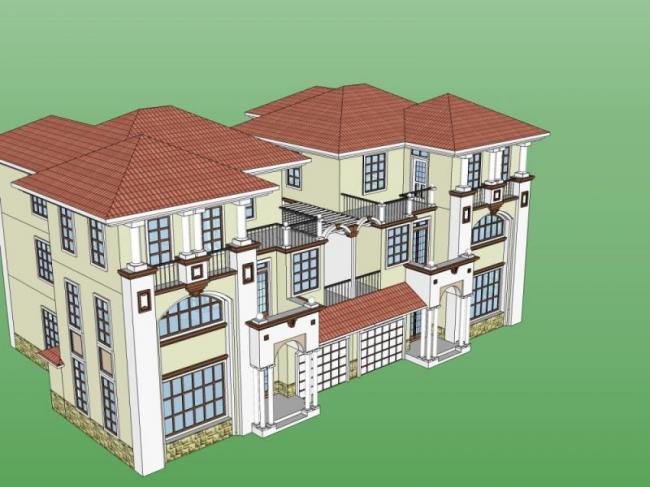Double-Split Villa Model in European Classical Style | SketchUp Design