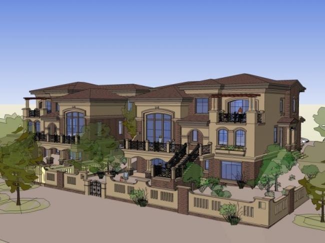 SketchUp Double Split Villa Model in European Classical Style