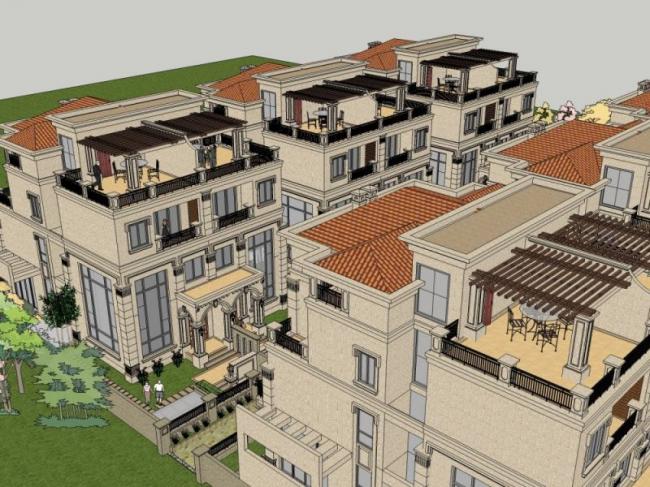Modern Multi-Row Villa Design in SketchUp