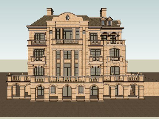 French Classical Stacked Villa Model in SketchUp