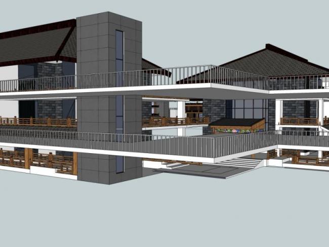 Modern Chinese-Style Resort Villa Model in SketchUp