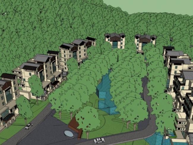 Modern Multi-Row Villa Model with Hot Spring Area in SketchUp