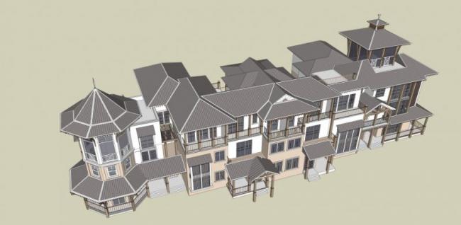 European-Style Multi-Row Villa Model in SketchUp