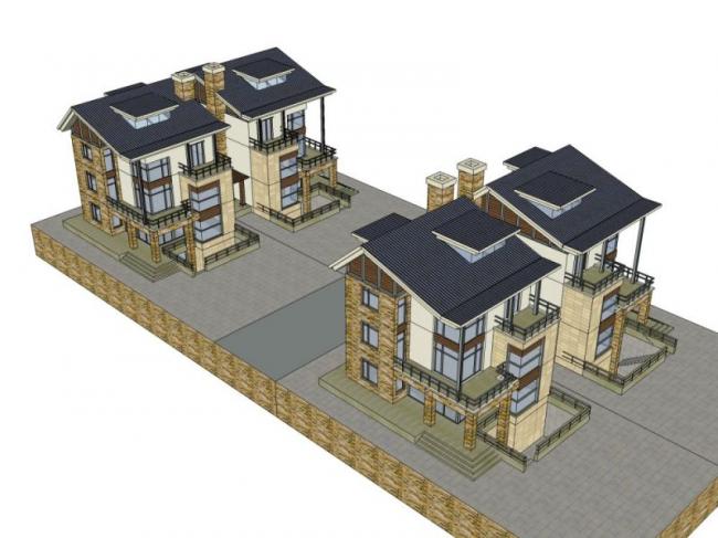 European-Style Double Split Villa SketchUp Model