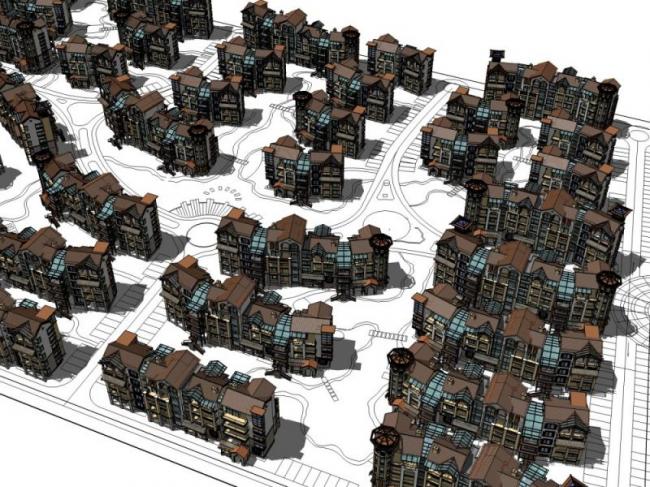 Spanish-Style Villa Cluster Model in SketchUp