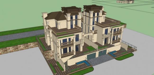 Classical Stacked Double Villa Model in SketchUp