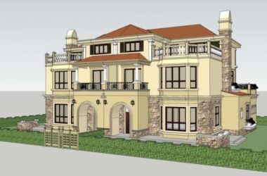 European-Style Double Split Villa SketchUp Model-BIM WORLD