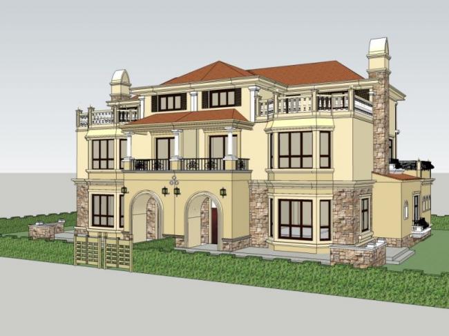 European-Style Double Split Villa SketchUp Model
