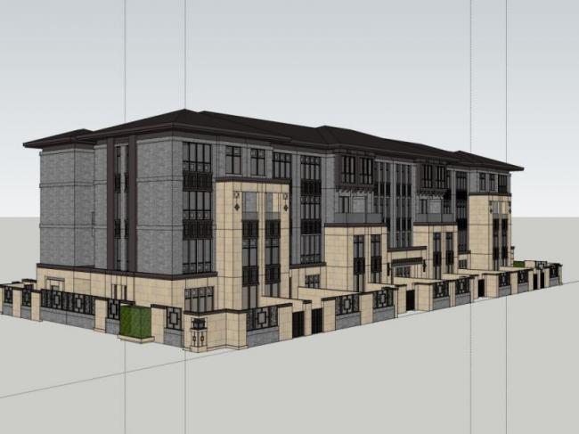 Modern Chinese Multi-Row Villa Model in SketchUp