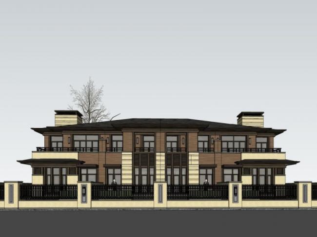 Modern Twin Villa Design in SketchUp Model