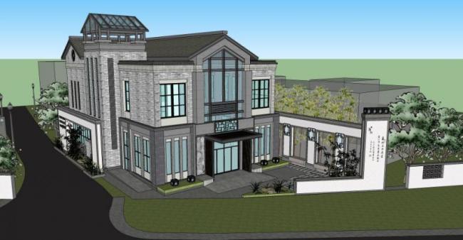 Modern Chinese Style Solo Villa | SketchUp 3D Model