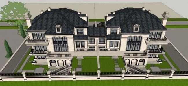 French-Style Double Split Villa Model in SketchUp
