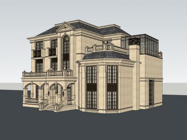 French-Style Single Family Villa Model in SketchUp