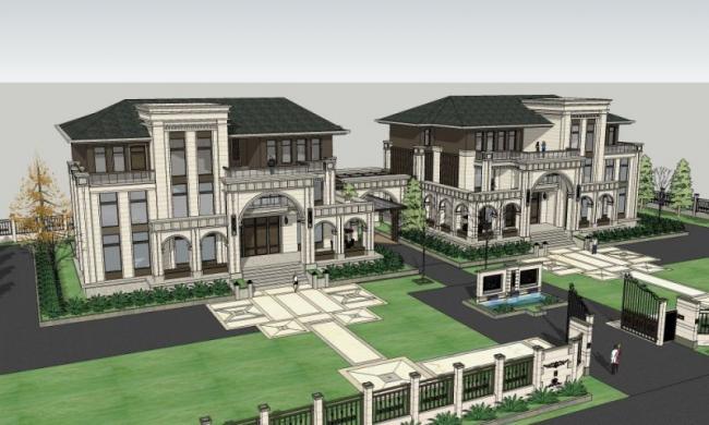 Classical Twin Villa Model in SketchUp