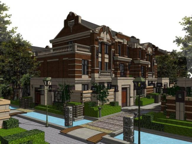 European-Style Multi-Row Villa Model in SketchUp