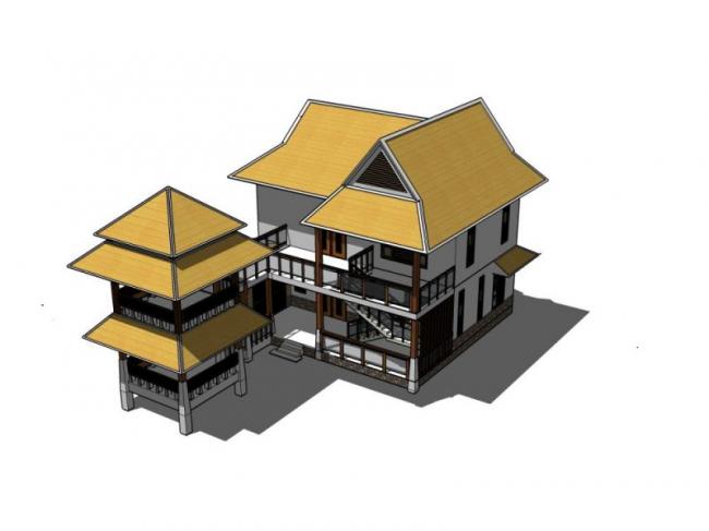 SketchUp Solo Villa Model: Southeast Asian Classical Design