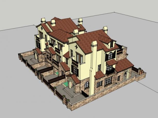 Classical Style Townhouse Villa Model in SketchUp