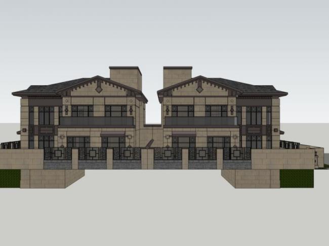 SketchUp Villa Model: Double Split Chinese-Style Villa