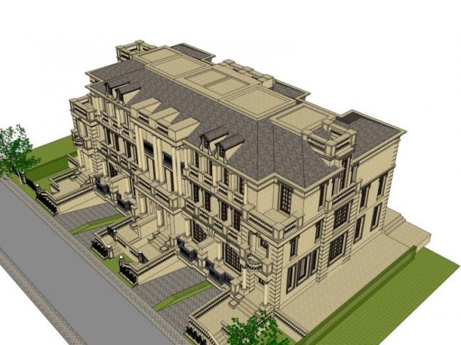 French Classical Style Row Villa Model in SketchUp