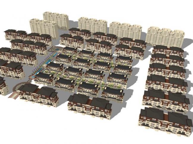 Classical Style Villa Cluster Model in SketchUp