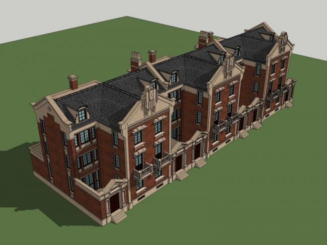 European Classical Multi-Row Villa Model in SketchUp