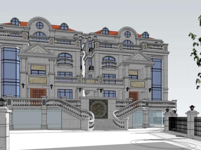 Classical Twin Villa Model in SketchUp