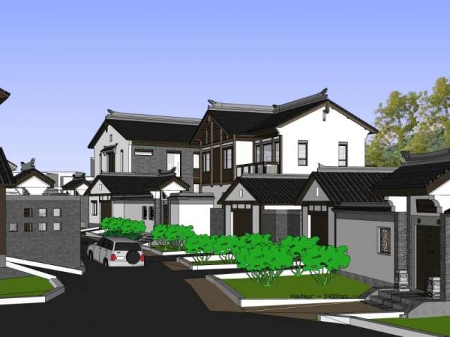 Chinese-Style Villa Cluster Model in SketchUp
