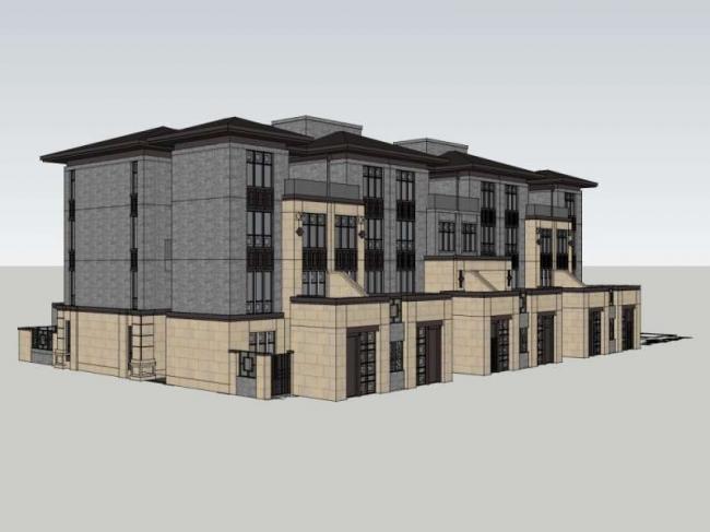 Modern Chinese Multi-Row Villa Model in SketchUp