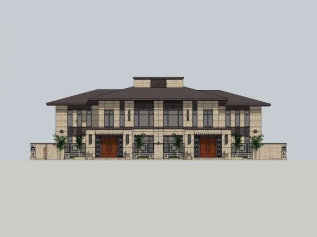 Modern Chinese Twin Villa Design in SketchUp