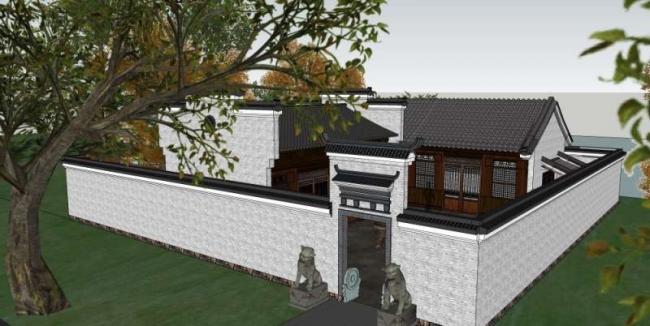 SketchUp Model of a Chinese-Style Residential Villa with Courtyard
