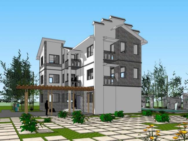 Multi-Story Huizhou-Style Villa Model in SketchUp | Traditional Chinese Residence