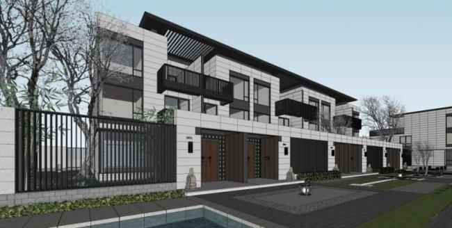 Modern Chinese Multi-Row Villa Model in SketchUp