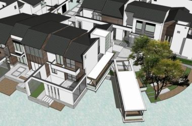 SketchUp Model: Double Split Chinese-Style Vacation Villa Cluster-BIM WORLD