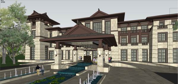 SketchUp Villa Model | Solo Villa in Southeast Asian Classical Style