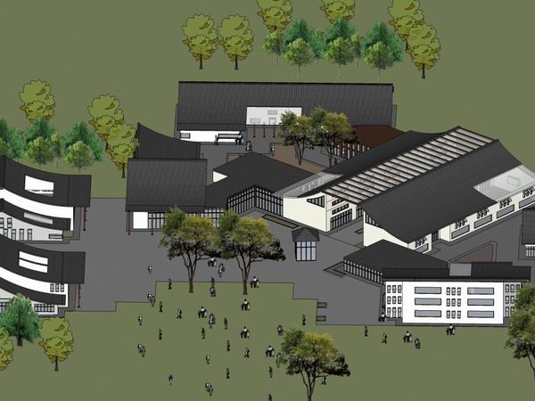 SketchUp Villa Model: Half Mountain Resort Featuring Traditional Chinese Architecture