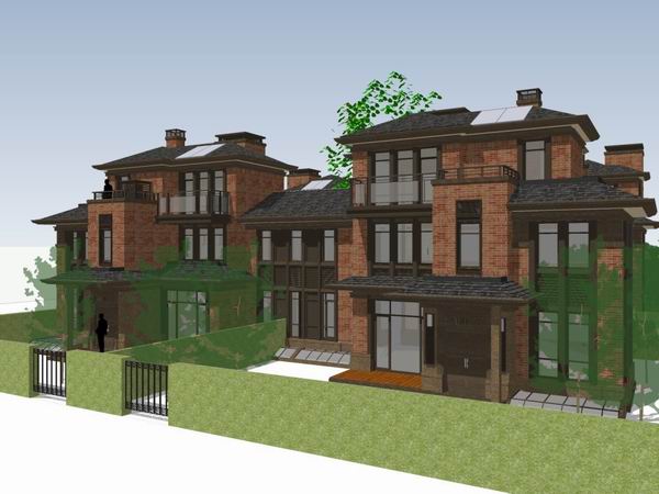 Classical Four-Unit Courtyard Villa Cluster SketchUp Model