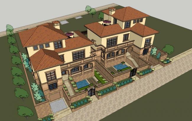 Classical Twin Villa Model in SketchUp