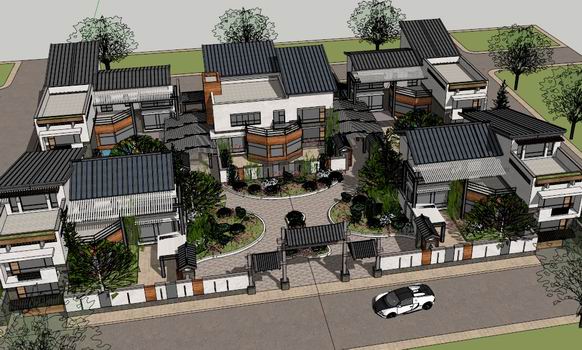 Classical Style Villa Cluster Model in SketchUp