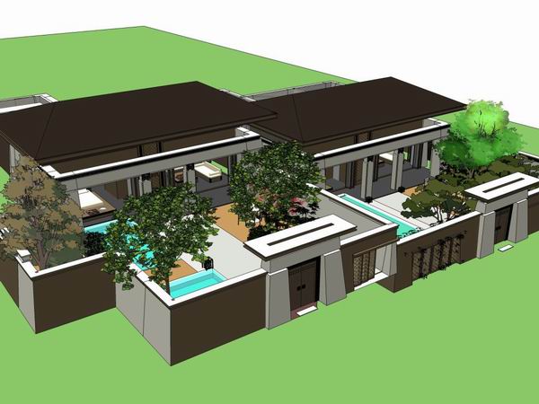 Classical Stacked Villa Courtyard Model in SketchUp
